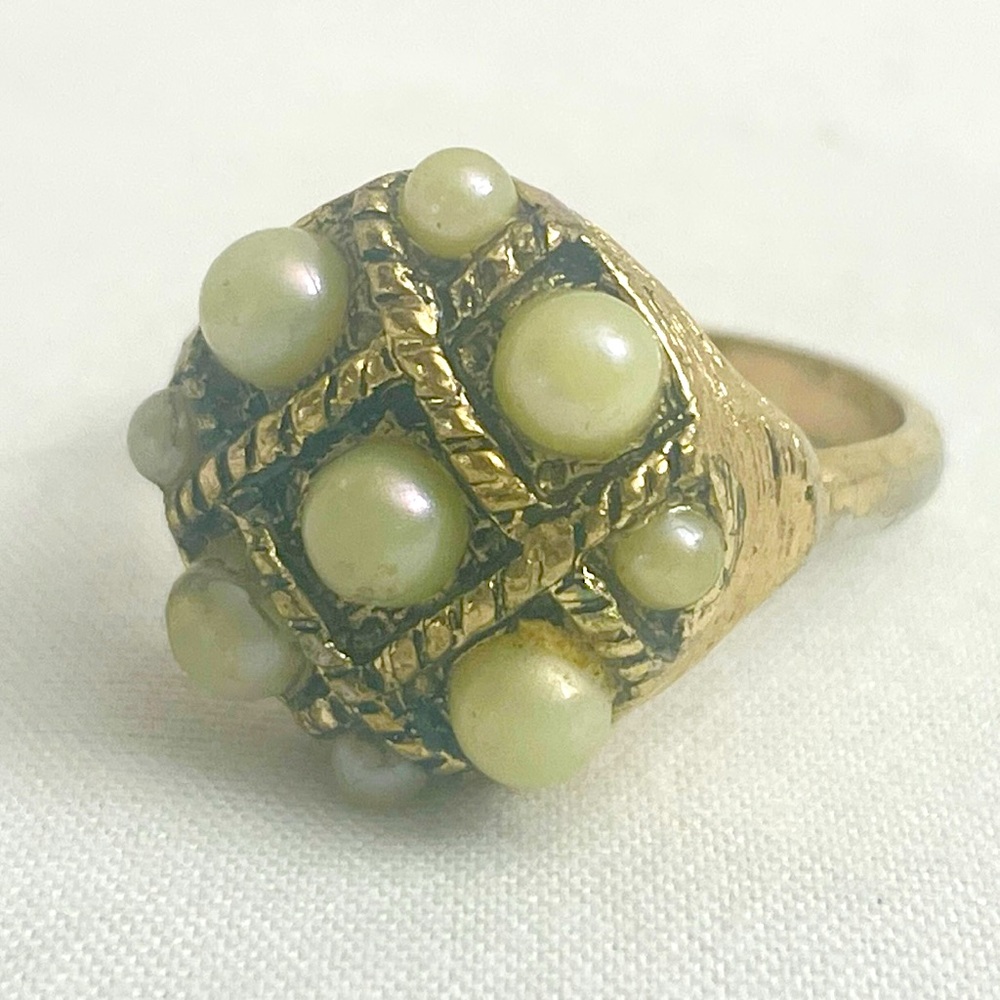 ACT II Faux Pearl Gold Tone Dome Cocktail Ring Costume Jewelry Adjustable